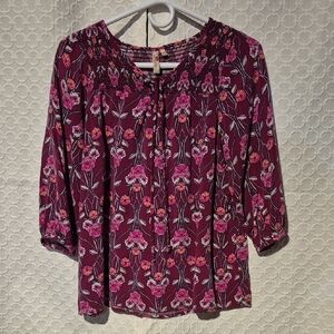 Red Camel 0X Women's Chic Floral Maroon Rose Blouse
